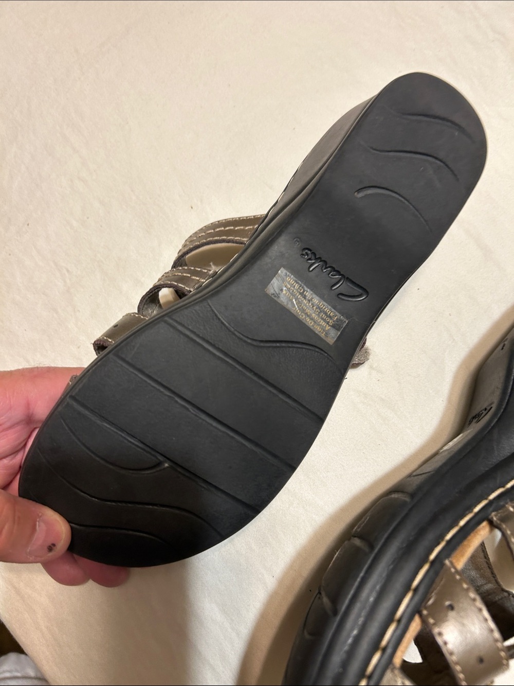 Clarks Olive Brown Studded Leather Slide Sandals - Picture 5 of 6